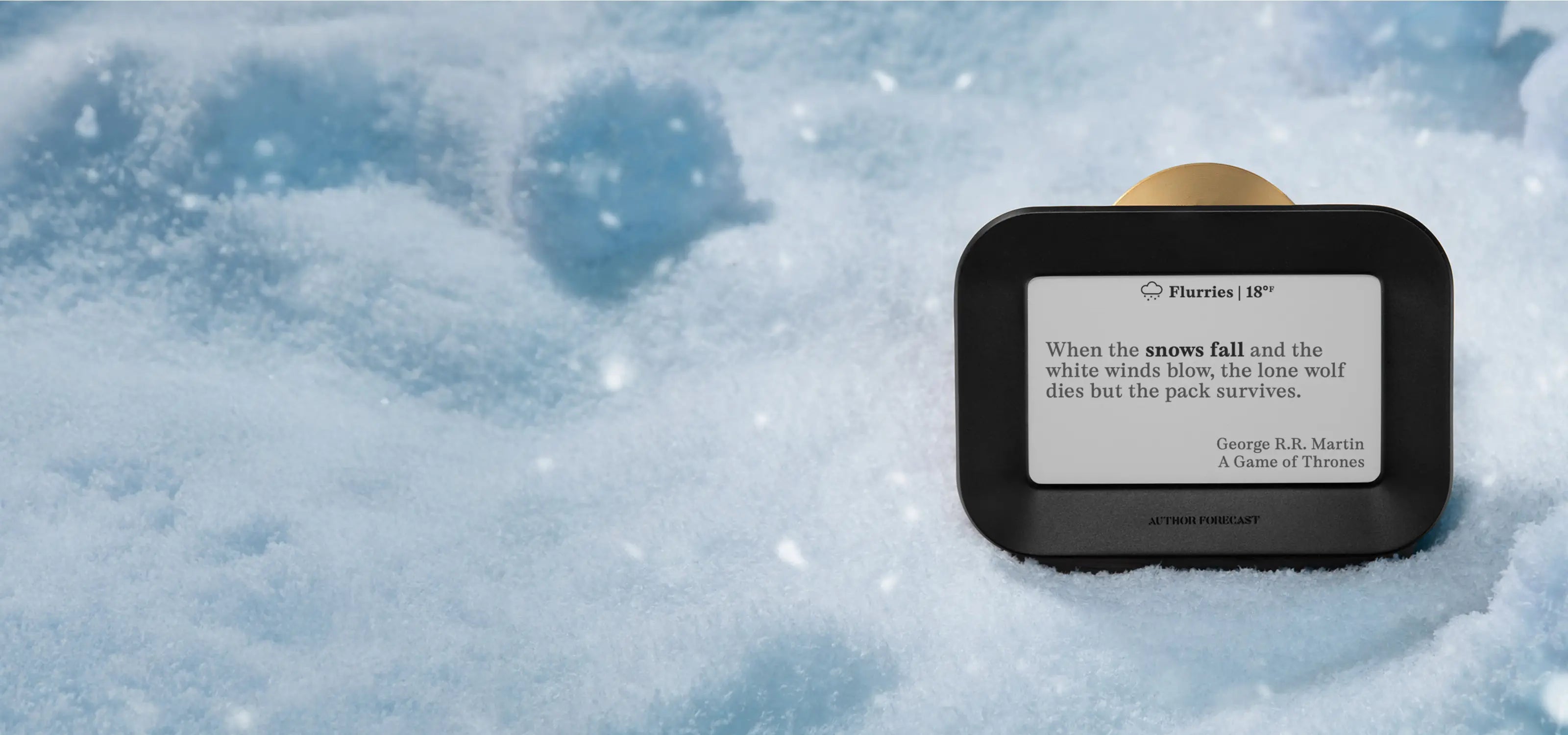 Author Forecast in the snow showing a quote from A Game Of Thrones